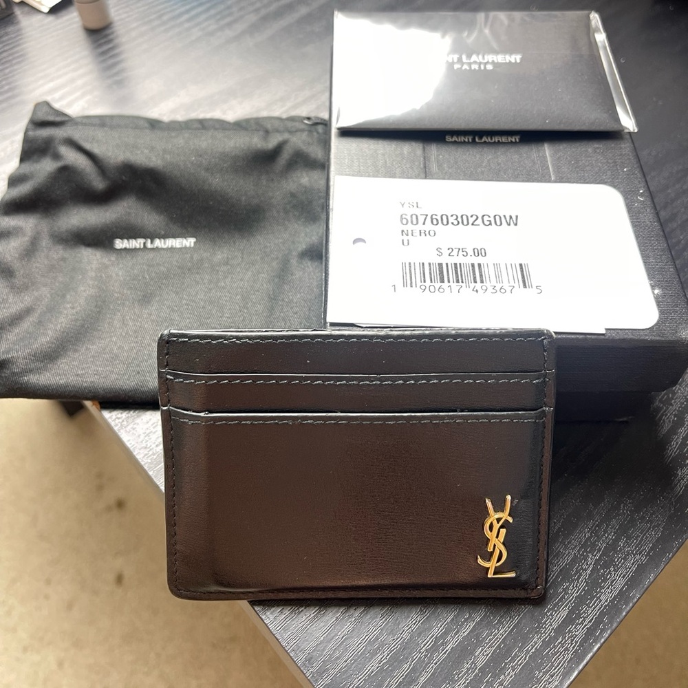 Saint Laurent Black Leather Key Card holder